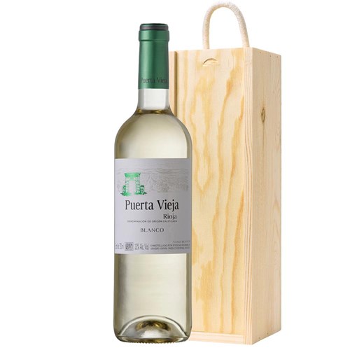 Puerta Vieja Rioja Blanco 75cl White Wine in Wooden Sliding lid Gift Box